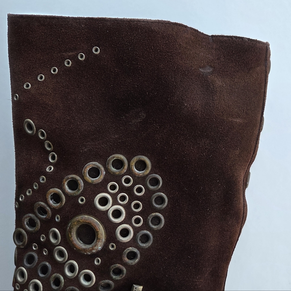 Dolce & Gabbana Brown Suede Butterfly Rivet Heeled Boots Size 39 - Picture 8 of 16